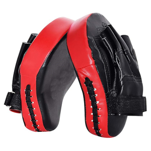 Pads de frappe incurvés en cuir PU rouge et noir avec mousse PVC, brassards réglables pour l'entraînement au kickboxing, Muay Thai et arts martiaux - Product Image 1