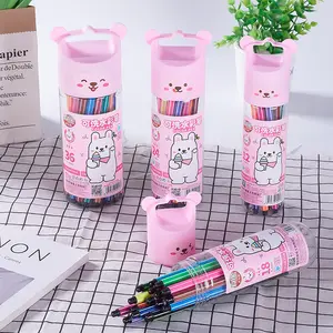 Set pena cat berbasis air 12 warna, Set pena pensil cat air dapat dicuci dengan barel lucu, spidol seni anak, pena hadiah