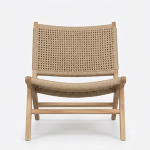 Solid Teak Wood Lounge Chair Woven Paper Cord Accent <b>Armchair</b> Natural Finish Rattan Style Seat Low Profile Living Room Seating - Product Image 5