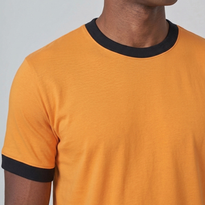 Men's Orange Cotton T-<b>Shirt</b> With <b>Black</b> Contrast Trim Regular Fit O-Neck Short Sleeve Casual Wear Tee <b>Shirts</b> Men - Product Image 3