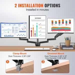 Supporto Triplo per Monitor con Molla a Gas Completamente Regolabile, Compatibile con Schermi da 13'' a 27'', Braccio in Metallo, Capacità 20 Libbre per Braccio, Stand per Tre Monitor - Product Image 6