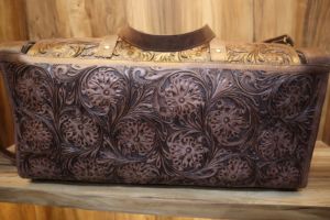 Handmade Genuine Leather Tooled Travel Duffle Bag – Vintage Western Embossed Leather Gym Bag with Shoulder <b>Strap</b> - Product Image 2