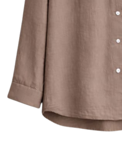 Ensemble deux pièces décontracté pour femme : chemise marron et pantalon large vert olive en coton et lin, tenue ample d'été, fabricant OEM - Product Image 5