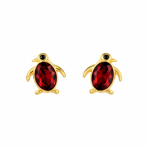 Cute Penguin <b>Stud</b> <b>Earrings</b> Gold Plated Red <b>Crystal</b> Animal Shape Bezel Setting Unisex Everyday Wear Jewelry - Product Image 1