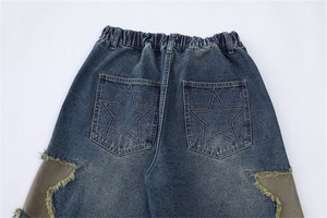 Pantalones Cortos de Mezclilla Holgados para Hombre, Estilo Urbano, con Bordado y Parches, 100% Algodón, Cintura Elástica, Tela Cómoda, 220g - Product Image 2