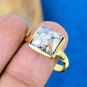 Natural Ethiopian <b>Opal</b> Copper Square Shape Gemstone <b>Ring</b> 18k Gold Micron Over 925 Sterling <b>Silver</b> - Product Image 3