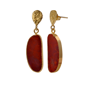 ต่างหูชุบทองสไตล์ทันสมัย - ต่างหูแบบติดเพชรพลอยแจสเปอร์สีแดงสำหรับผู้หญิง - ผู้ผลิตเครื่องประดับทำมือจากทองเหลืองขายส่ง - Product Image 2