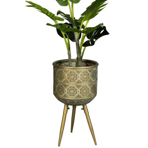 กระถางต้นไม้โลหะทนทานพร้อมกระถางดอกไม้ดีไซน์สวยสำหรับใช้ตกแต่งบ้านในร่มและกลางแจ้ง ระเบียง ลานบ้าน และการตกแต่งบ้านสไตล์ร่วมสมัย - Product Image 1