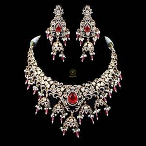 Antique Gold Plated Pearl Polki Designer <b>Bridal</b> <b>Necklace</b> <b>Set</b> with <b>Earrings</b> - Product Image 2