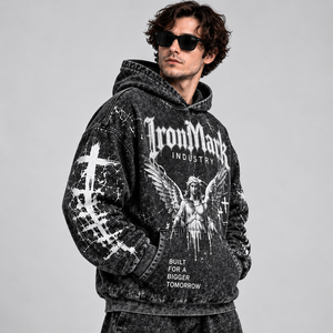 เสื้อฮู้ดดี้โอเวอร์ไซส์ IronMark Industry สำหรับผู้ชาย สไตล์สตรีทแวร์ ล้างสีแบบแอซิดวอช กันน้ำสำหรับฤดูหนาว ผ้าฟลีซ มีฮู้ด ดีไซน์กระเป๋าเสื้อ - Product Image 2