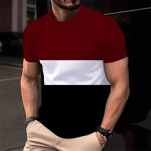 T-shirts à rayures larges simples et tendance pour hommes, été, décontractés, imprimés en 3D, couleurs contrastées, polyester, streetwear - Product Image 2