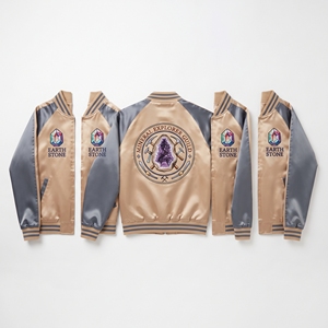 Wholesale Satin Bomber Jacket Maker Aqua White Mountain Peak Embroidered Varsity <b>Coat</b> Zip Up Streetwear Brand Supplier - Product Image 4