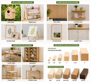 Varillas de Madera Cuadradas, Molduras de Madera Natural, Corte Liso, Suministros para Manualidades, Decoración del Hogar - Product Image 6