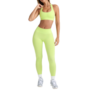 Conjunto de sujetador deportivo de yoga de cintura alta, ligero y de color liso, talla grande, 2 piezas, ropa deportiva para gimnasio y entrenamiento para mujer, al por mayor - Product Image 3