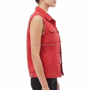 <b>Men's</b> Sleeveless Denim <b>Vest</b> Slim Fit Washed Distressed Embroidery Custom OEM Wholesale - Product Image 4
