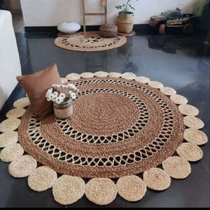 Tapis rond tissé à la main en jacinthe d'eau à poils ras, style moderne, pour salon, maison, voiture, haute qualité, vente en gros - Product Image 1
