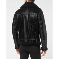 Veste en cuir imitation fourrure pour homme, peau de mouton, en relief Python