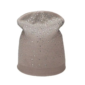 Elegant Unisex Beanie Hat With Rhinestone Decoration Solid Color Knitted <b>Winter</b> <b>Cap</b> For Adults - Product Image 3
