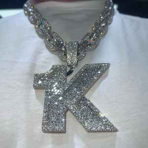 Pendentif Lettre Personnalisé en Moissanite 1K, en Argent 925, Style Hip Hop Iced Out, pour Chaîne Cuban Link, Pendentif Lettre Initiale - Product Image 3