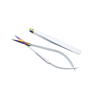 Pinzas y Tijeras Blancas para Cejas al por Mayor, Tijeras de Acero Inoxidable con Punta Inclinada para Pestañas, Herramienta de Aseo con Resorte - Product Image 1