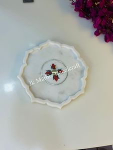 Plato de Mármol y Latón Real Hecho a Mano, Diseño Floral de Alta Calidad, Decoración Estética para el Hogar y Hoteles - Product Image 4