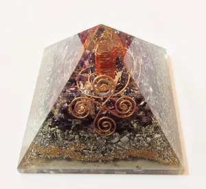 Orgonite Amethyst Aluminium Layered Vastu Pyramid with Charge Crystal Point || From Amayra Crystals Exports