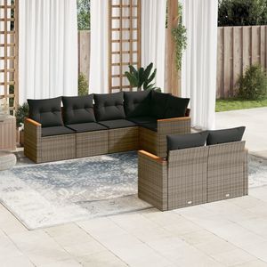 Conjunto de Sofás Modulares de Jardín de 7 Piezas en Ratán PE Gris, Cómodo Conjunto de Asientos Modulares para Exteriores - Product Image 1