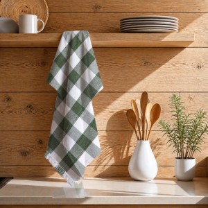 Serviettes de cuisine 100% coton OEM, rayées, teintes en fil, pour Noël, à prix abordable - Product Image 1