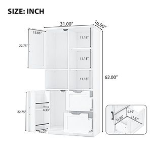 Mobiletto da Bagno Indipendente con Ripiano Aperto e Ripiani Regolabili, Ampio Spazio di Archiviazione, Porte e Cassetti - Product Image 5
