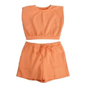 Wholesale Good Quality Custom Logo Joggers 2 Piece Crop Top Two Piece <b>Short</b> Set Cotton Workout <b>Women</b> <b>Biker</b> <b>Shorts</b> Two Piece Sets - Product Image 2