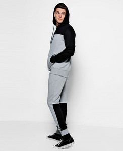 Survêtement à capuche pour homme, color-block gris et noir, sweat-shirt décontracté à manches longues avec cordon de serrage et poches latérales, idéal pour l'automne - Product Image 2