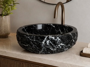Natural Marble <b>Round</b> Bowl Chiseled Handmade Vessel <b>Basin</b> Modern for Luxury Bathroom Hotel Vanity Dining Use Wholesale Supplier - Product Image 3