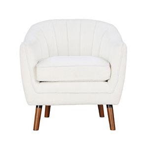 Poltrona Moderna Mid-Century in Tessuto Chenille Bianco con Schienale Trapuntato a Canale, Gambe in Legno Marrone, Arredamento in Legno Massello per Soggiorno - Product Image 3