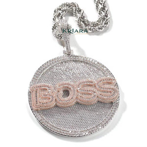 Colgante Boss Letter de Plata 925 Bañado en Oro Rosa con Cristal de Laboratorio Micro Pavé, Charm Hiphop Unisex para Uso Diario - Product Image 5