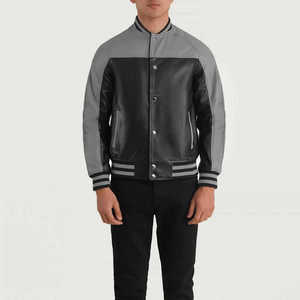 Men's <b>Black</b> Gray Woolen Waterproof Reversible Streetwear Winter Bomber Jacket Stand Collar Snap <b>Button</b> Spliced Sporty - Product Image 1
