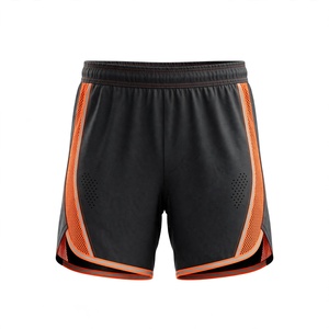 Shorts Bermuda Sport Décontractés pour Hommes en Tissu Peigné Noir et Orange Uni, Taille Élastique, Respirants, avec Bande Latérale et Logo Personnalisé - Product Image 1