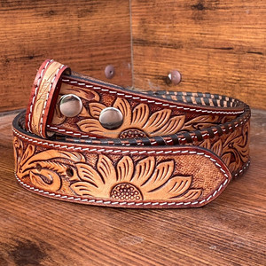 Cinturones de piel de vaca genuina personalizados al por mayor, correa a presión sin hebilla, cinturones florales mecanizados a mano de alta calidad para hombres y mujeres - Product Image 2