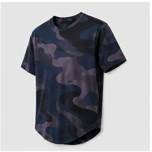 Camiseta de Manga Corta para Hombre con Estampado de Camuflaje Personalizado en Azul Humo, Cuello Redondo, MTS-CAMO-0042 - Product Image 4