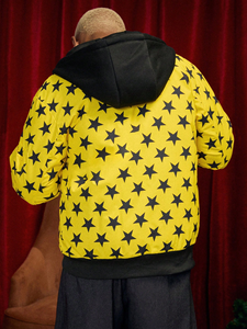 Mens Polyester Bomber <b>Jacket</b> Hooded <b>Star</b> Pattern Zip Front Fashion Lettermen Style for Streetwear Light Winter Wear - Product Image 3