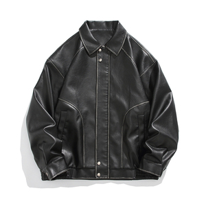 Men's Black PU Leather <b>Jacket</b> Full Sleeve Autumn Style <b>Motorcycle</b> Wear - Product Image 2