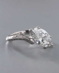 Anillo de Compromiso de Lujo con Diamante Cultivado en Laboratorio, Corte Marquesa, Engaste de Garras, Oro Blanco, Anillo de Boda Solitario Marquesa para Mujer - Product Image 2