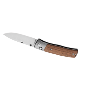 Couteaux de poche pliants à manche en bois brun foncé avec lame à bord lisse, poussoir métallique, clip de poche et design utilitaire portable - Product Image 3