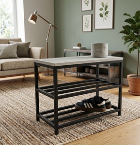 Modern Entryway <b>Shoe</b> Rack <b>Bench</b> with Multi Layer Storage Shelves for Hallway Bedroom Living Space - Product Image 4