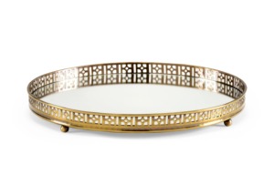 Round Gold Plated <b>Mirrored</b> Storage <b>Tray</b> With Geometric Pattern Single Tier Decorative Tableware - Product Image 4