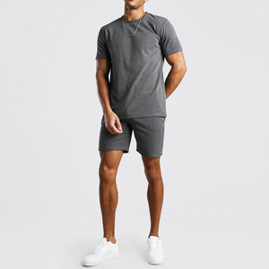 Conjunto de Camiseta y Pantalones Cortos de Punto Gris para Hombre, Cuello Redondo, Estilo Casual, Transpirable, Ropa de Calle para Verano - Product Image 1