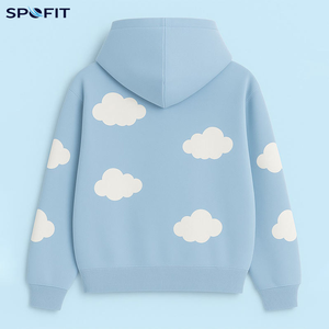 เสื้อฮู้ดพิมพ์ลายเมฆสีฟ้าอ่อนสำหรับผู้หญิง SPOFIT เสื้อสเวตเชิ้ตถักแบบลำลองมีกระเป๋า ทรงปกติ ใส่ได้ในฤดูใบไม้ผลิ - Product Image 2