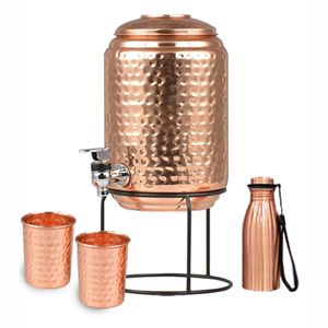 Distributeur d'eau en cuivre martelé fait main avec robinet et couvercle |   Ensemble de 5 pièces en cuivre pour boissons, pour la maison et l'hôtellerie, approvisionnement en gros 8L/10L - Product Image 3