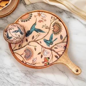 Plateau de service rond en bois, fait main, en bois naturel, pour table à manger, cuisine, restaurant et usage domestique - Vente flash - Product Image 6