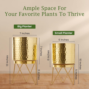 Jardinières en métal martelé avec supports, pots de plantes décoratifs pour le salon, la chambre, le bureau, décoration moderne pour la maison et le jardin - Product Image 3