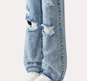 Nouvelle mode : Jean déchiré bleu délavé coupe ample/ajustée pour adolescentes, avec trous décoratifs - Product Image 6